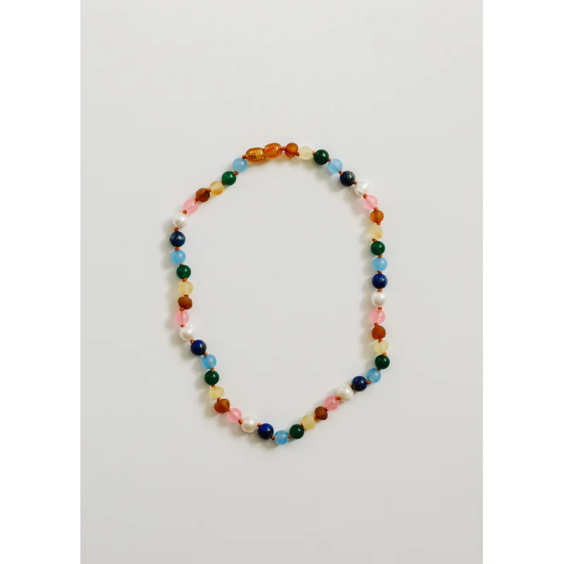Raw Baltic Amber and Pearl Necklace + Sweet Pink Gemstones