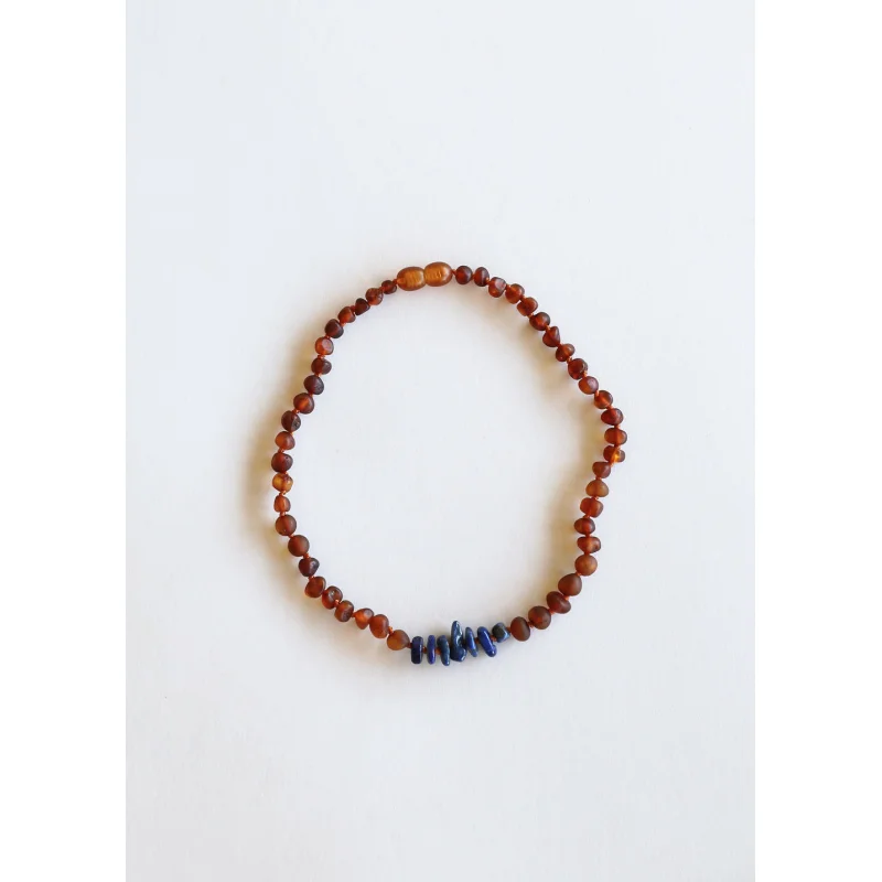 Raw Cognac Baltic Amber + Raw Lapis || Necklace