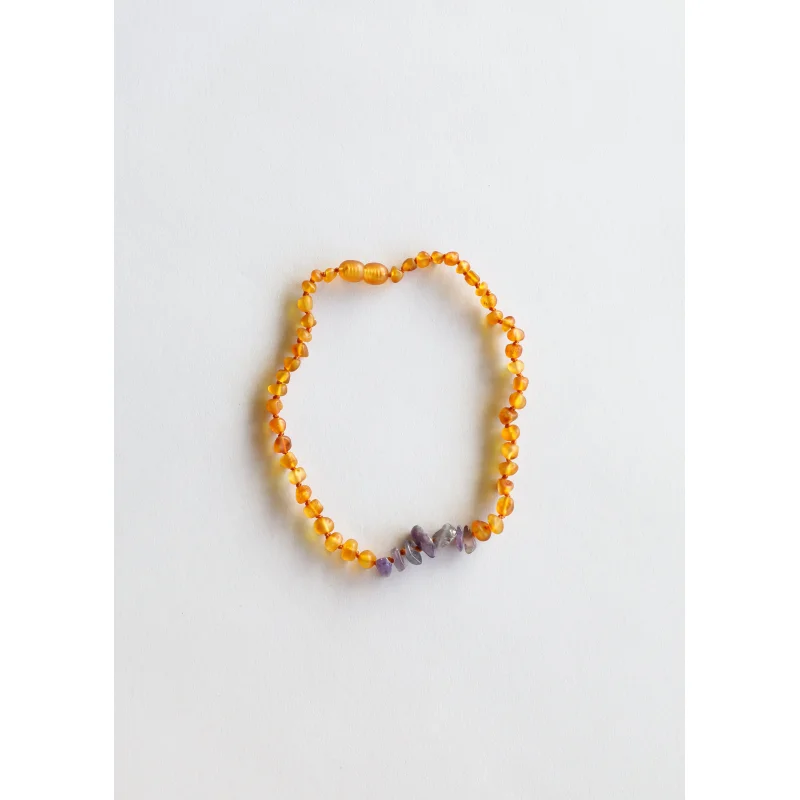 Raw Honey Baltic Amber + Raw Amethyst || Necklace