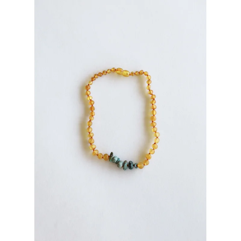 Raw Honey Baltic Amber + Raw Turquoise Jasper || Necklace